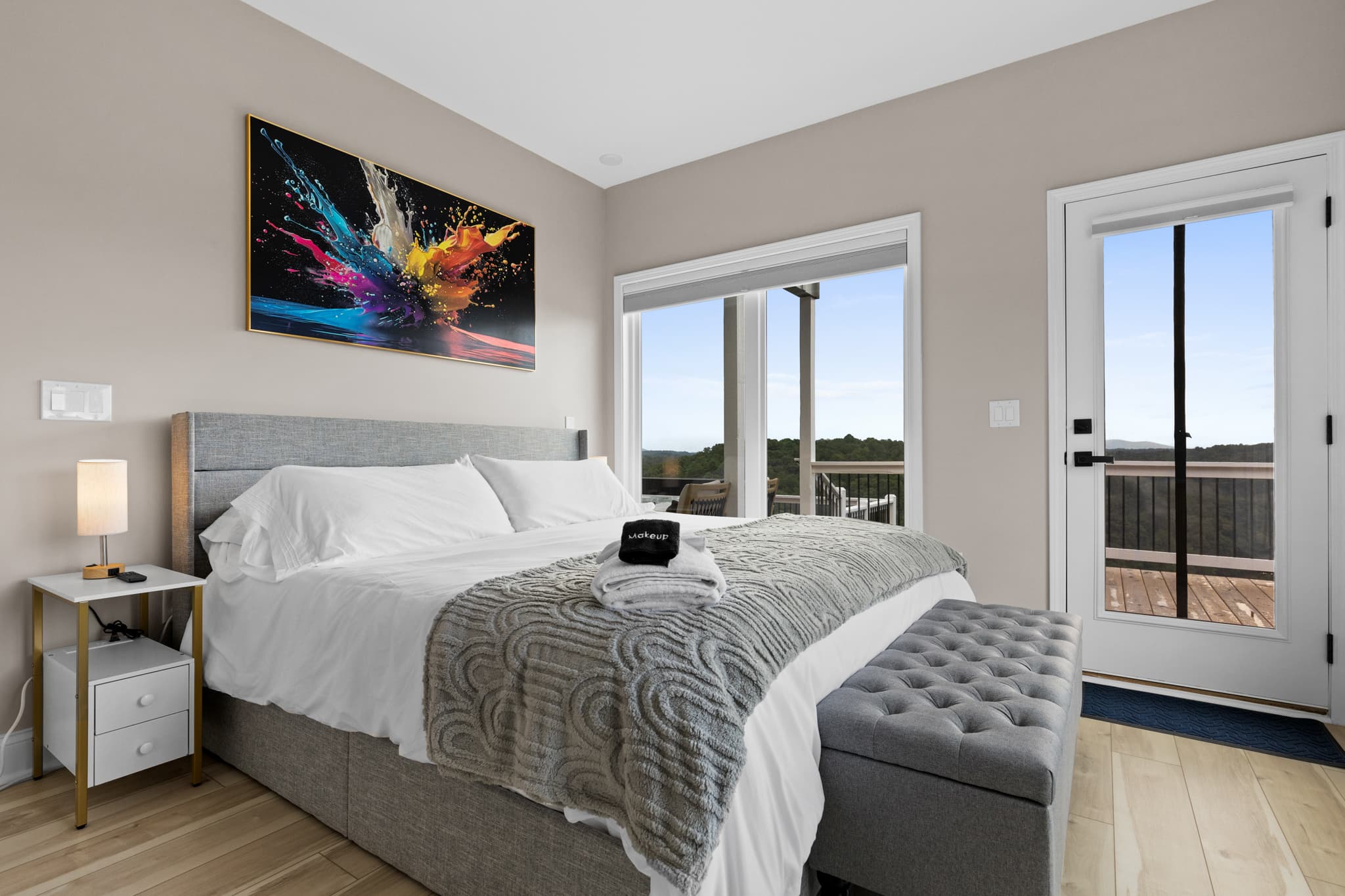 King bedroom with deck access