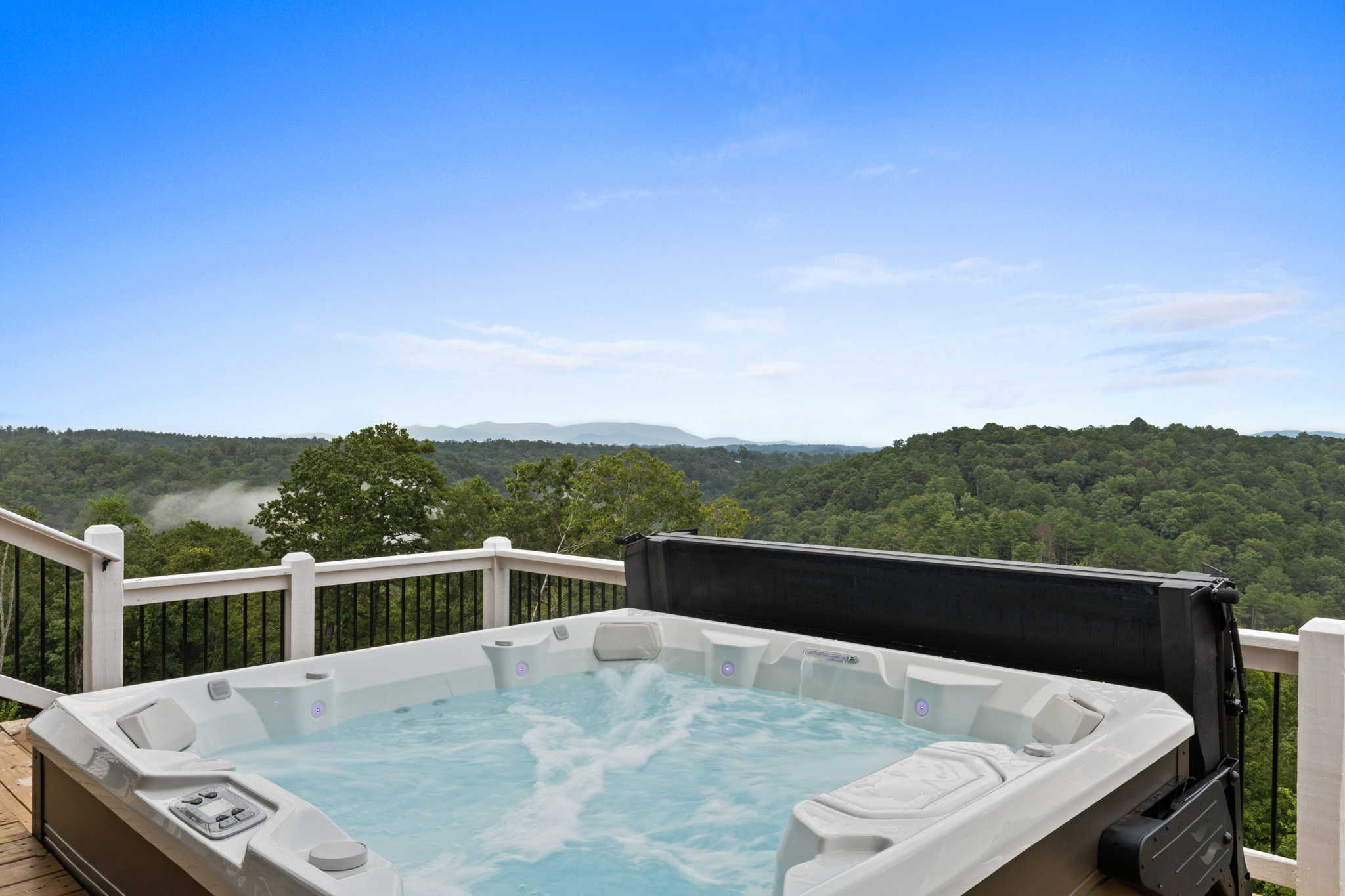 Wide view of deck lounge area