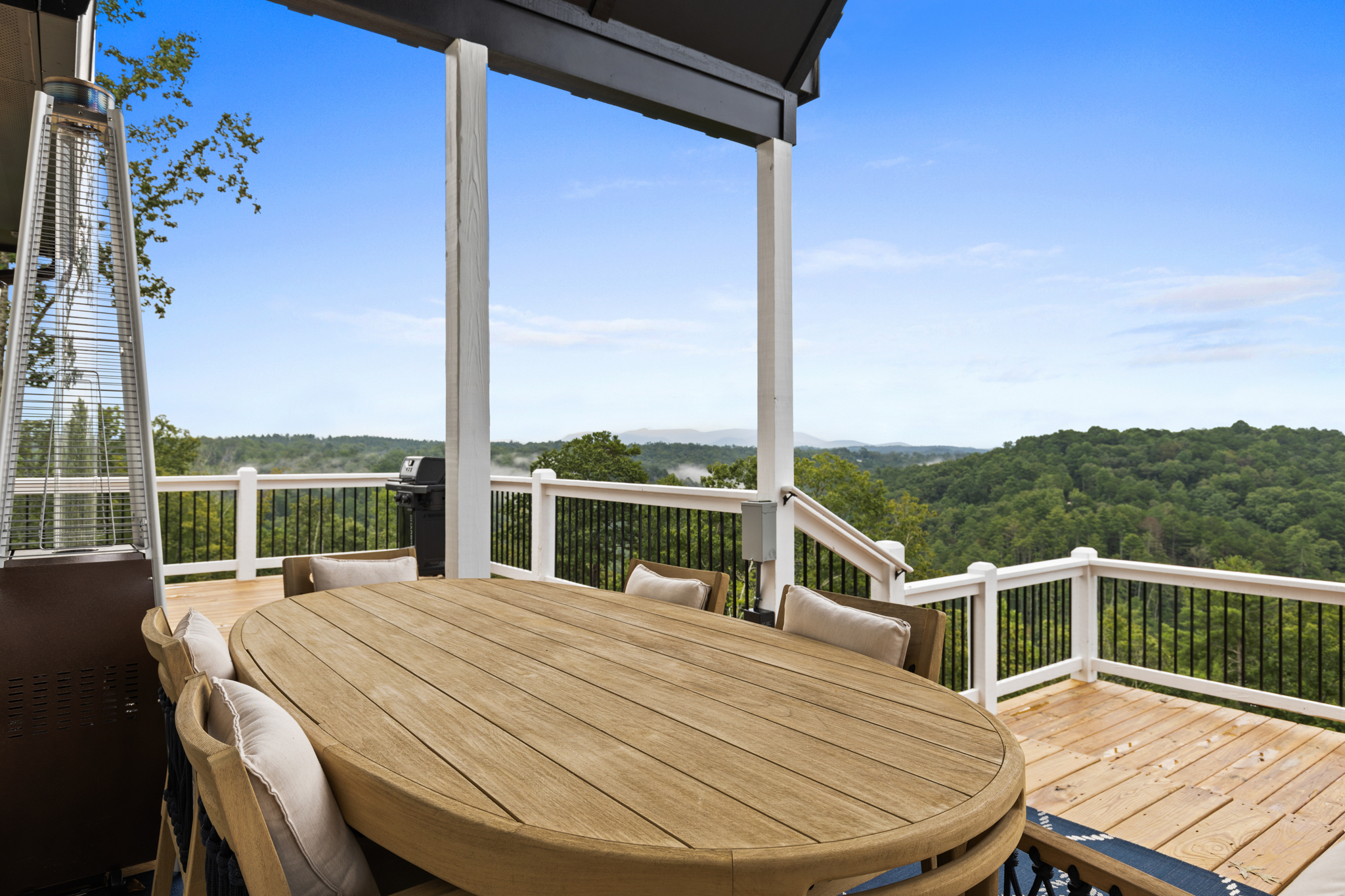 Deck seating with mountain panorama