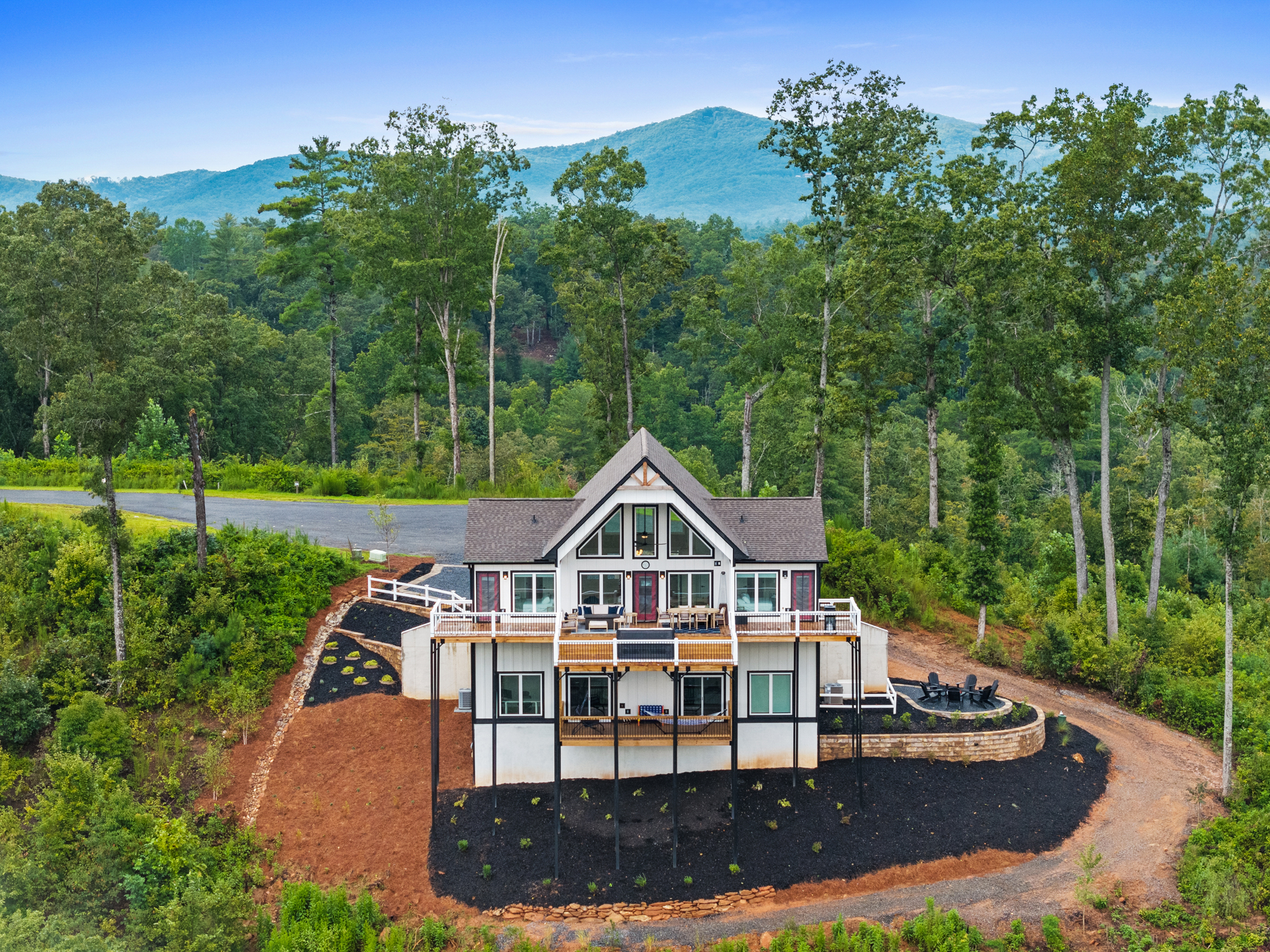 Aerial view with Blue Ridge Mountains in background