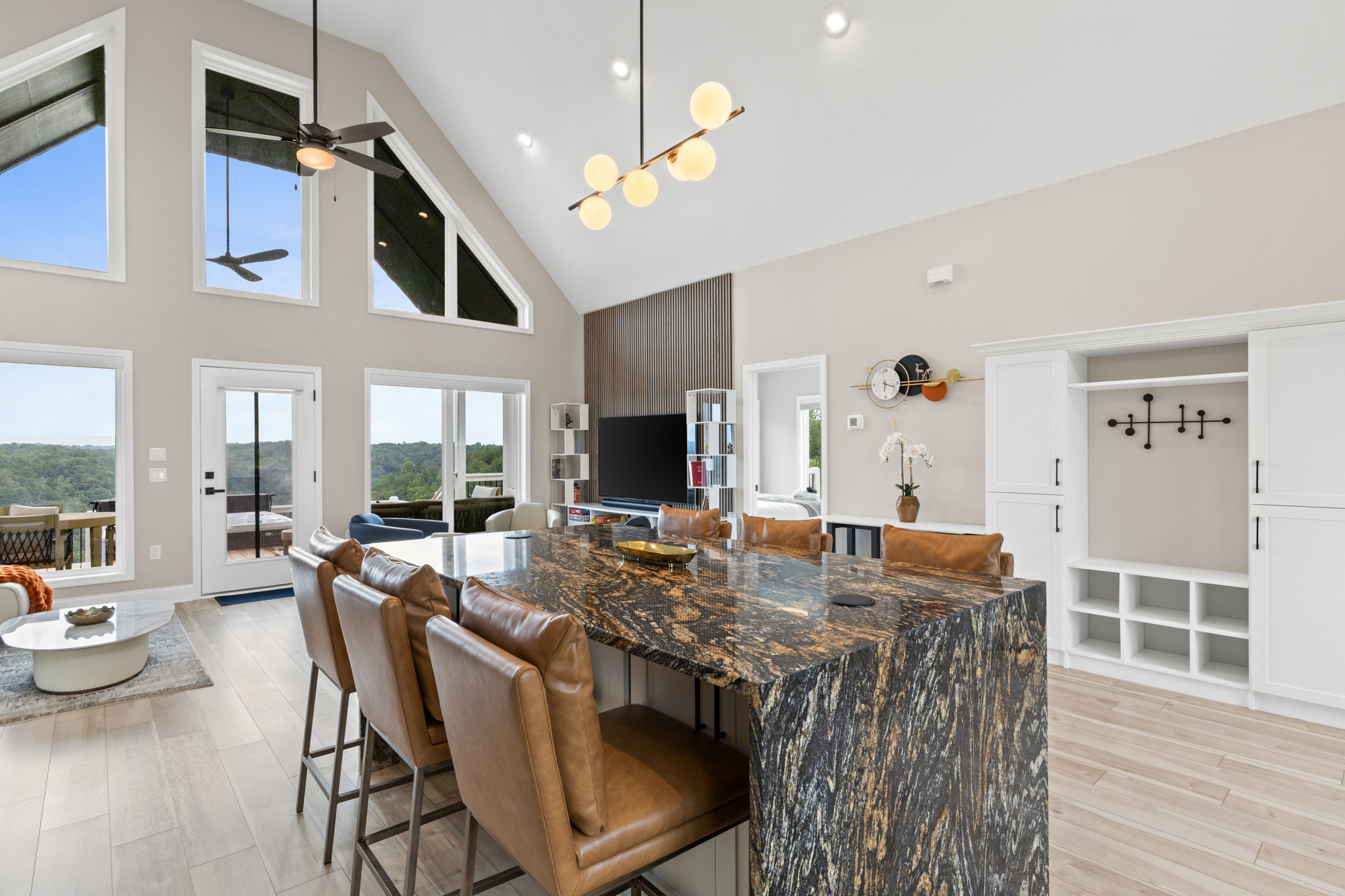 Kitchen and entry area with coat hooks